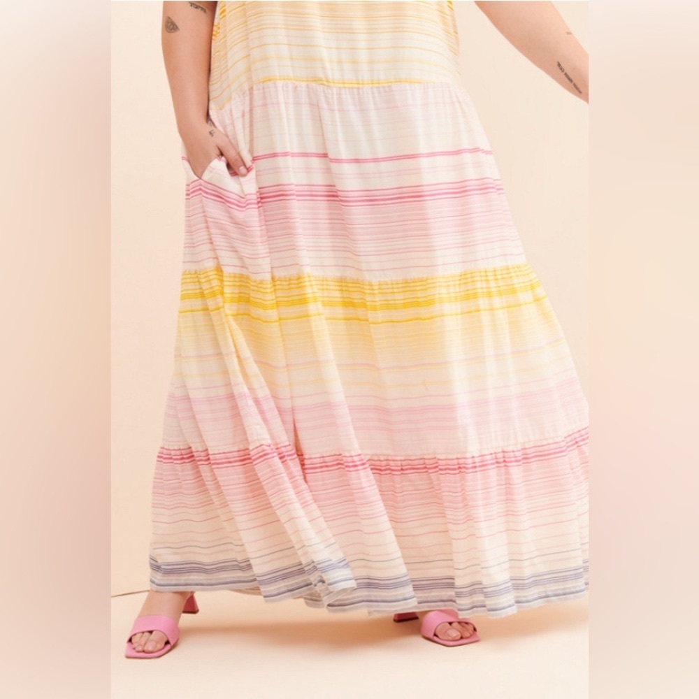 Anthropologie Women's Striped Merida Tiered Maxi Pocket Dress - Picture 6 of 8